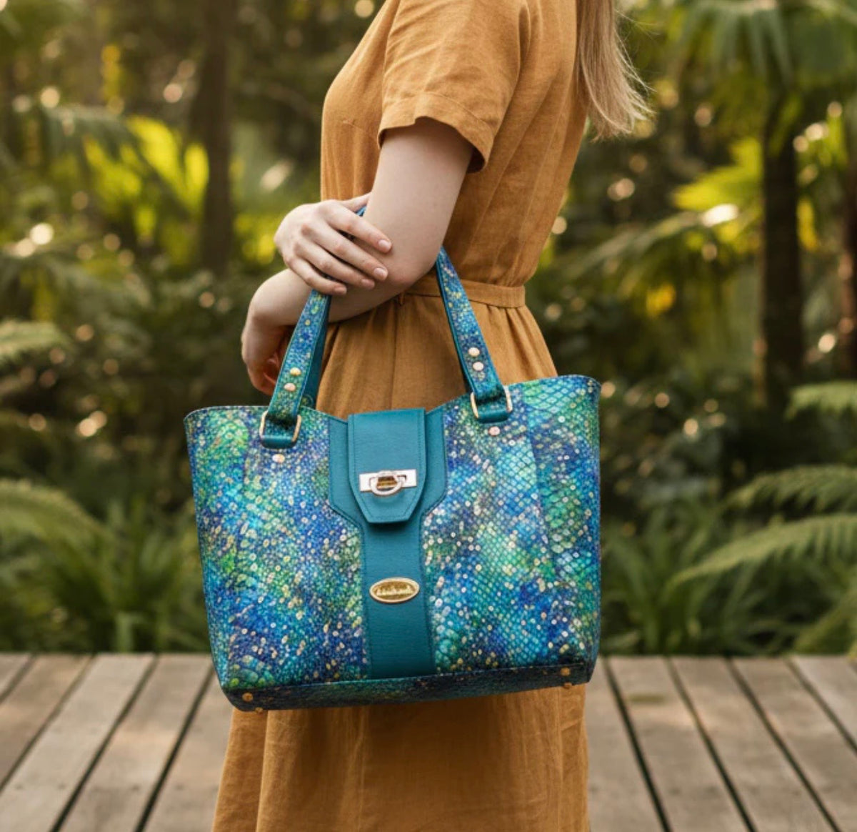 Rosanne Handbag - Luxury Snake Vinyl Teal