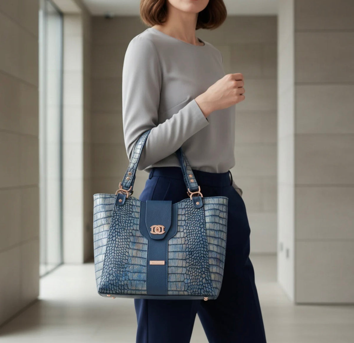 Rosanne Handbag - Luxury Snake Vinyl Navy Blue