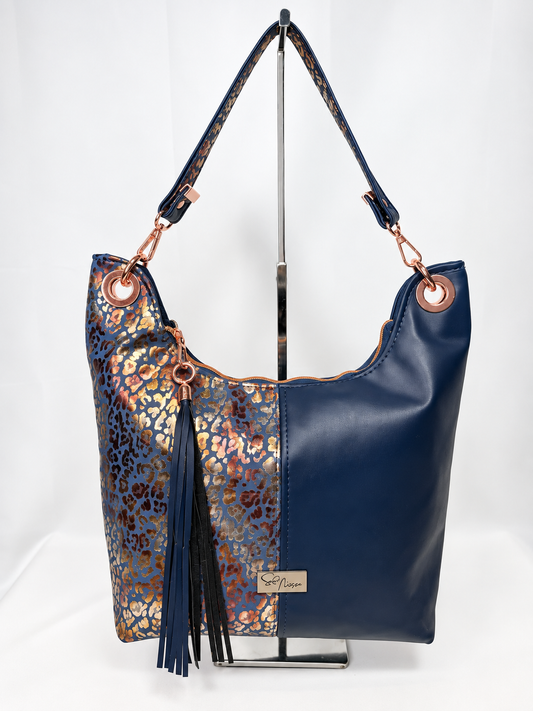 The Uptown Swing Hobo Bag - Metallic Navy